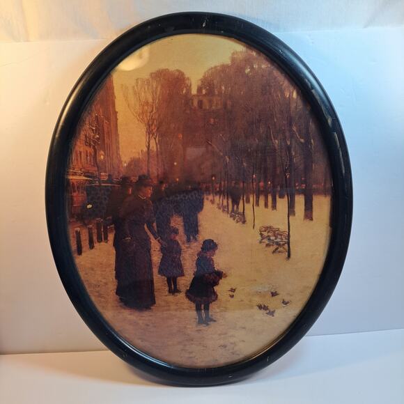Vintage 1995 Oval Frame Poster Frederick Childe Hassam "Boston Common Twilight"